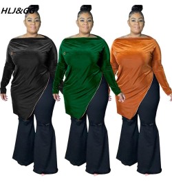 Fall Winter Plus Size Women Clothes 4XL Fashion Velvet Zipper Design Irregular Tops Casual Female Off Shoulder Streetwear $47...