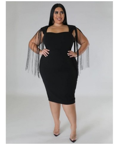 Plus Size Party Dresses Women Tassel Slip Hem Elegant Bodycon Solid Midi Dress New Summer Clothes Wholesale $42.75 - Plus Siz...