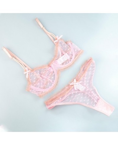 Sexy Ultra-thin See Through Pink Underwear Love Lace ultra-light Perspective Lingerie Set Bra+Thong 2pcs/set $26.03 - Underwear