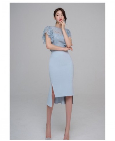 Summer Women Casual 2 Pieces Set Lace Tops + Simple Irregular Sheath Skirt Korean Profession Skirts Suits $66.63 - Suits & Sets