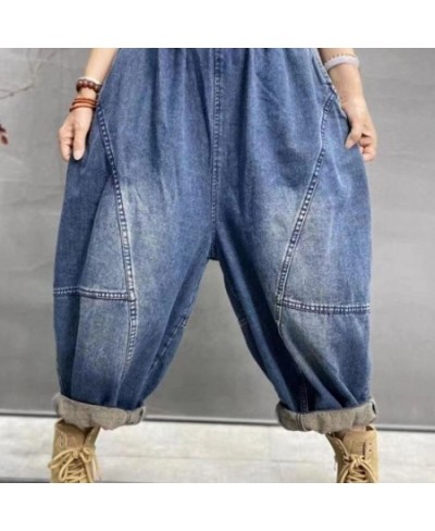 2023 Spring Autumn New Arts Style Women Elastic Waist Cotton Denim Harem Pants All-matched Casual Vintage Blue Loose Jeans C7...