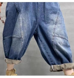 2023 Spring Autumn New Arts Style Women Elastic Waist Cotton Denim Harem Pants All-matched Casual Vintage Blue Loose Jeans C7...