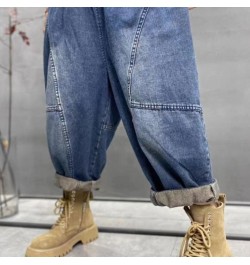 2023 Spring Autumn New Arts Style Women Elastic Waist Cotton Denim Harem Pants All-matched Casual Vintage Blue Loose Jeans C7...