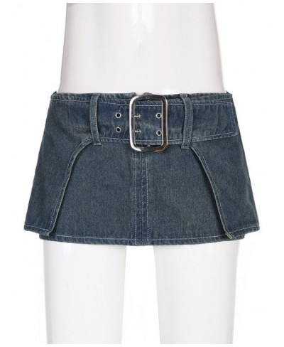 Low Waist Denim Micro Skirt With Belt Blue A-line Short Jeans Skirts Fairycore Grunge Bottoms Y2K Miniskirt Sexy Summer $35.4...