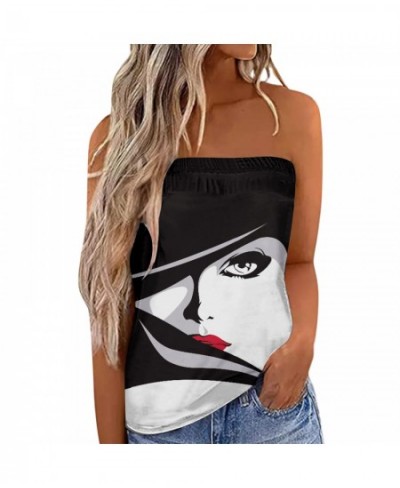 Women Printing Strapless Bandeau Tank Casual Sleeveless Summer Vacation Loose Holiday Top Shirt Blouse Women Tanks Top $62.60...