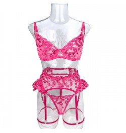 Sexy Love Lace Set Women 3-piece Embroidered Transparent Bra+garters+thong Exotic Costumes Set $30.51 - Underwear