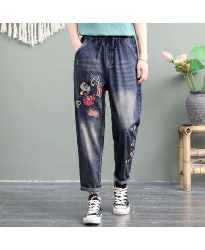 2023 Spring Autumn New Women Embroidery Retro Denim Jeans High Waist Nine Points cowboy trousers Denim Harlan Pants Femme126 ...