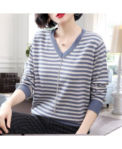 Autumn Winter Thin V-neck Striped Loose Comfortable Splicing Chain Sweaters Pullovers Casual Simplicity Women's Clothing 2022...