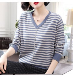 Autumn Winter Thin V-neck Striped Loose Comfortable Splicing Chain Sweaters Pullovers Casual Simplicity Women's Clothing 2022...