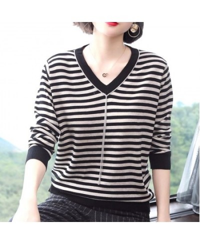 Autumn Winter Thin V-neck Striped Loose Comfortable Splicing Chain Sweaters Pullovers Casual Simplicity Women's Clothing 2022...