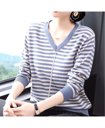 Autumn Winter Thin V-neck Striped Loose Comfortable Splicing Chain Sweaters Pullovers Casual Simplicity Women's Clothing 2022...