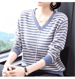 Autumn Winter Thin V-neck Striped Loose Comfortable Splicing Chain Sweaters Pullovers Casual Simplicity Women's Clothing 2022...