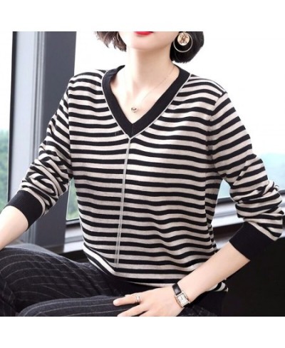 Autumn Winter Thin V-neck Striped Loose Comfortable Splicing Chain Sweaters Pullovers Casual Simplicity Women's Clothing 2022...