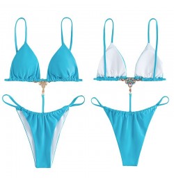 2022 New Women Summer Sexy Swimsuit Ladies Padded Contrast Color V-neck Spaghetti Strap Swimwears Beach Fashion Outfits $28.8...