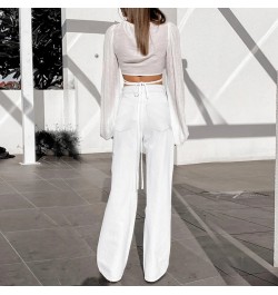 Womens White Casual Jeans Pocket High Waist Zip Baggy Jeans Wide Leg Loose Denim Pants Female Oversize Trousers $43.14 - Jeans