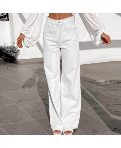 Womens White Casual Jeans Pocket High Waist Zip Baggy Jeans Wide Leg Loose Denim Pants Female Oversize Trousers $43.14 - Jeans