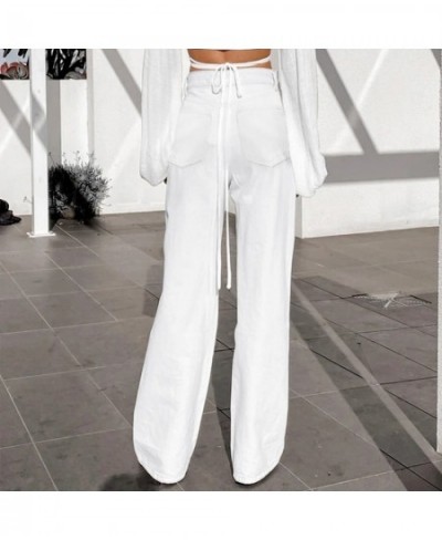 Womens White Casual Jeans Pocket High Waist Zip Baggy Jeans Wide Leg Loose Denim Pants Female Oversize Trousers $43.14 - Jeans