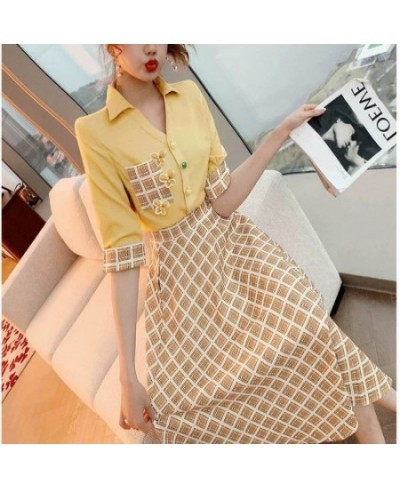 Western Style Aging Fashion Women's Suit 2022 Spring and Summer New Style Shirt Checkered Skirt High Waist Suit Skirt $34.38 ...