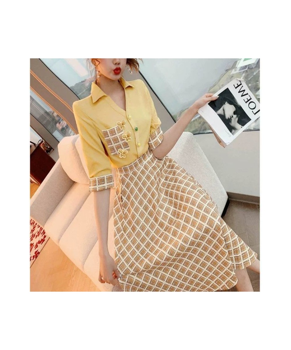 Western Style Aging Fashion Women's Suit 2022 Spring and Summer New Style Shirt Checkered Skirt High Waist Suit Skirt $34.38 ...