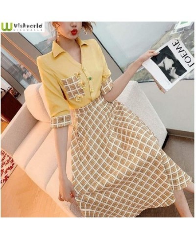 Western Style Aging Fashion Women's Suit 2022 Spring and Summer New Style Shirt Checkered Skirt High Waist Suit Skirt $34.38 ...