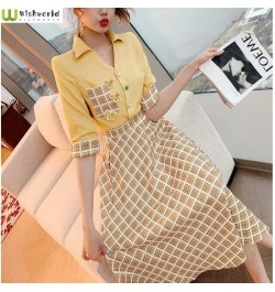 Western Style Aging Fashion Women's Suit 2022 Spring and Summer New Style Shirt Checkered Skirt High Waist Suit Skirt $34.38 ...