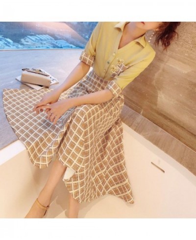 Western Style Aging Fashion Women's Suit 2022 Spring and Summer New Style Shirt Checkered Skirt High Waist Suit Skirt $34.38 ...