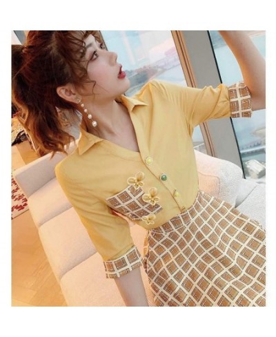 Western Style Aging Fashion Women's Suit 2022 Spring and Summer New Style Shirt Checkered Skirt High Waist Suit Skirt $34.38 ...