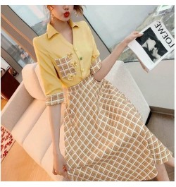 Western Style Aging Fashion Women's Suit 2022 Spring and Summer New Style Shirt Checkered Skirt High Waist Suit Skirt $34.38 ...