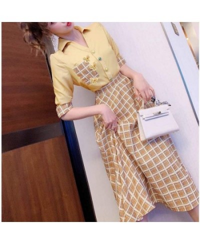 Western Style Aging Fashion Women's Suit 2022 Spring and Summer New Style Shirt Checkered Skirt High Waist Suit Skirt $34.38 ...