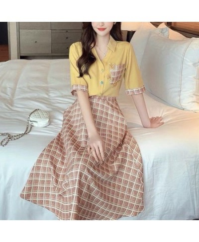 Western Style Aging Fashion Women's Suit 2022 Spring and Summer New Style Shirt Checkered Skirt High Waist Suit Skirt $34.38 ...