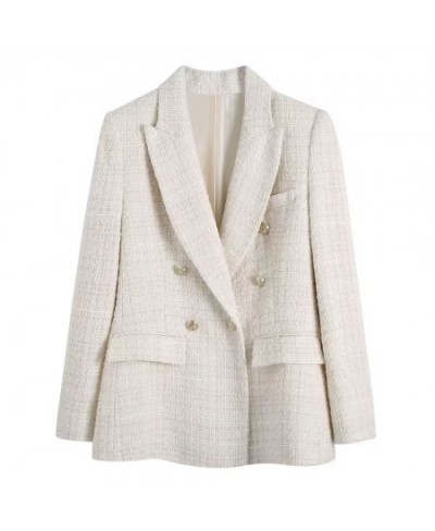Women Fashion Tweed Double Breasted Blazer Coat Vintage Long Sleeve Flap Pockets Female Outerwear Chic Veste Femme $67.04 - S...