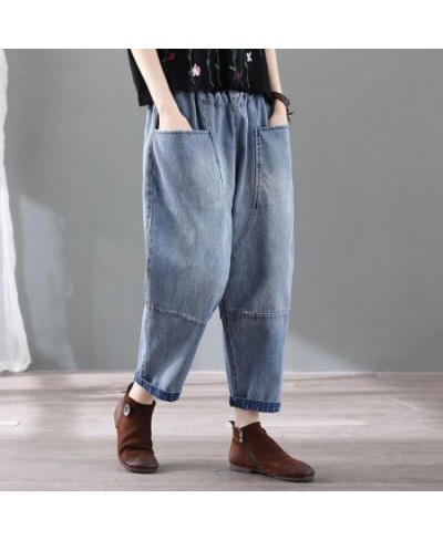 Women's Jeans Autumn New Vintage Street Cotton Bleached Denim Harem Pants Loose Baggy Elastic Waist Multi-Pocket Clothes w267...