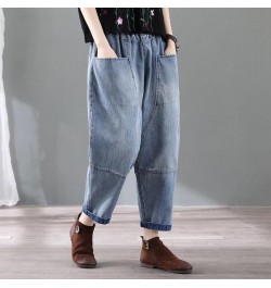 Women's Jeans Autumn New Vintage Street Cotton Bleached Denim Harem Pants Loose Baggy Elastic Waist Multi-Pocket Clothes w267...