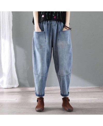 Women's Jeans Autumn New Vintage Street Cotton Bleached Denim Harem Pants Loose Baggy Elastic Waist Multi-Pocket Clothes w267...