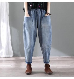 Women's Jeans Autumn New Vintage Street Cotton Bleached Denim Harem Pants Loose Baggy Elastic Waist Multi-Pocket Clothes w267...