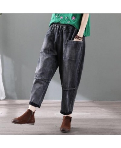 Women's Jeans Autumn New Vintage Street Cotton Bleached Denim Harem Pants Loose Baggy Elastic Waist Multi-Pocket Clothes w267...