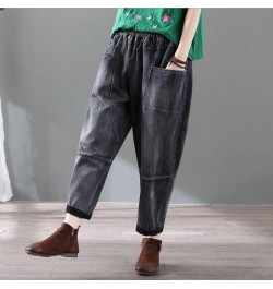 Women's Jeans Autumn New Vintage Street Cotton Bleached Denim Harem Pants Loose Baggy Elastic Waist Multi-Pocket Clothes w267...