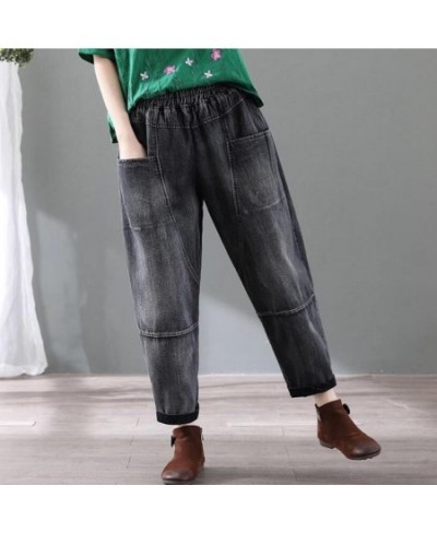 Women's Jeans Autumn New Vintage Street Cotton Bleached Denim Harem Pants Loose Baggy Elastic Waist Multi-Pocket Clothes w267...