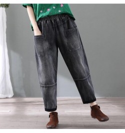 Women's Jeans Autumn New Vintage Street Cotton Bleached Denim Harem Pants Loose Baggy Elastic Waist Multi-Pocket Clothes w267...