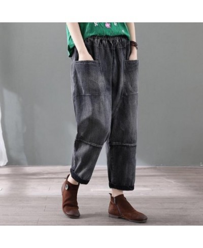 Women's Jeans Autumn New Vintage Street Cotton Bleached Denim Harem Pants Loose Baggy Elastic Waist Multi-Pocket Clothes w267...