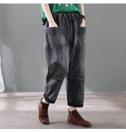 Women's Jeans Autumn New Vintage Street Cotton Bleached Denim Harem Pants Loose Baggy Elastic Waist Multi-Pocket Clothes w267...