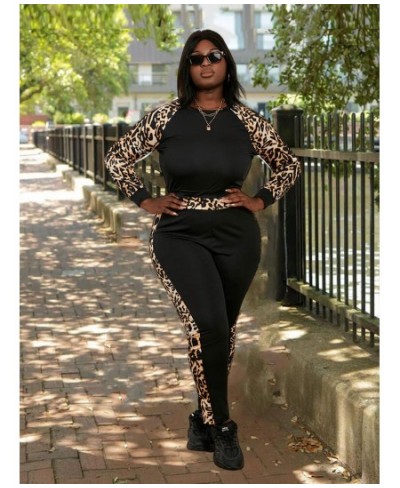 Plus Size Matching Sets Outwear Two Piece Sets Womens Outifits Leopard Top and Pants Suit Tracksuit Wholesale $45.05 - Plus S...