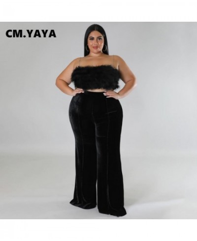 Plus Size Women Velvet High Waist Wide Leg Straight Pants 2023 Thick Warm Female Streetwear Fashion Long Chic Trousers $37.41...