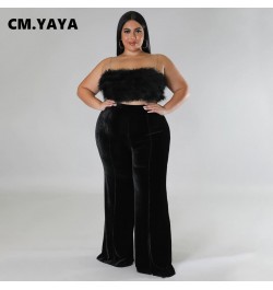 Plus Size Women Velvet High Waist Wide Leg Straight Pants 2023 Thick Warm Female Streetwear Fashion Long Chic Trousers $37.41...