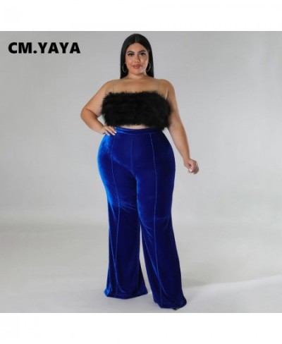 Plus Size Women Velvet High Waist Wide Leg Straight Pants 2023 Thick Warm Female Streetwear Fashion Long Chic Trousers $37.41...