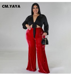 Plus Size Women Velvet High Waist Wide Leg Straight Pants 2023 Thick Warm Female Streetwear Fashion Long Chic Trousers $37.41...