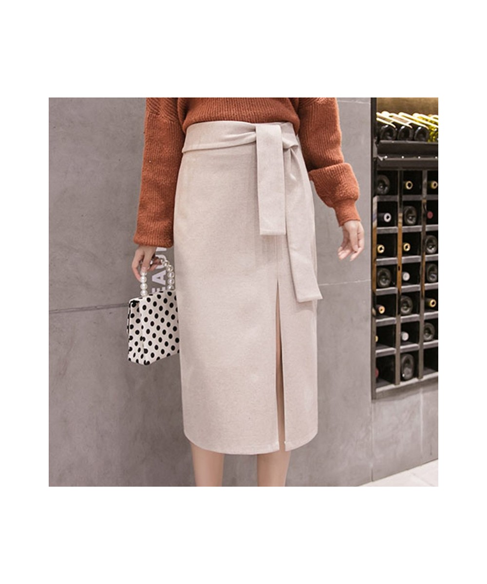 Tie Waist Wrap Skirt Women High Slit Pencil Midi Skirts Elegant Ladies Business Chic Outfit * $37.81 - Skirts