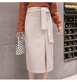 Tie Waist Wrap Skirt Women High Slit Pencil Midi Skirts Elegant Ladies Business Chic Outfit * $37.81 - Skirts