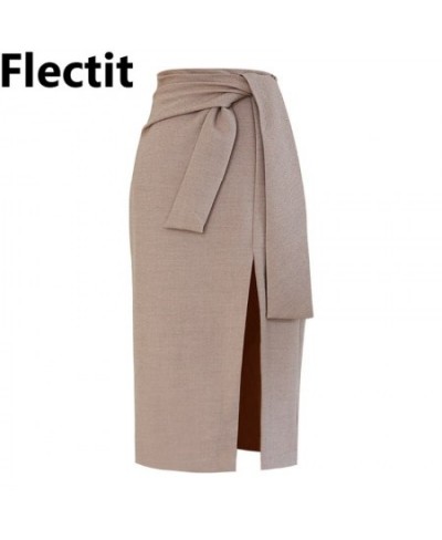 Tie Waist Wrap Skirt Women High Slit Pencil Midi Skirts Elegant Ladies Business Chic Outfit * $37.81 - Skirts