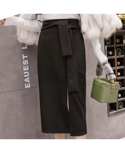 Tie Waist Wrap Skirt Women High Slit Pencil Midi Skirts Elegant Ladies Business Chic Outfit * $37.81 - Skirts